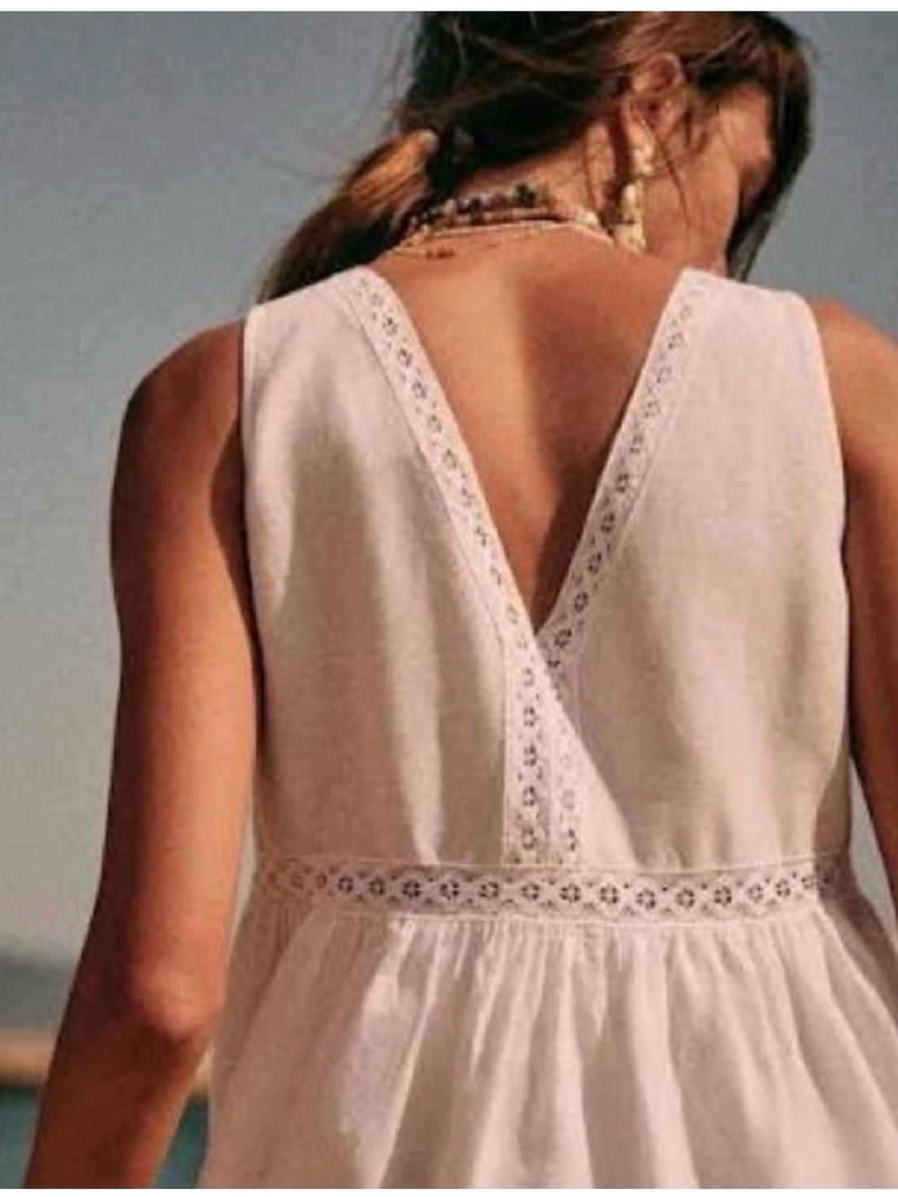 Sezane Zarri embroidered white/ecru lace midi dress.  Cotton/linen. Size 38 - Picture 4 of 15
